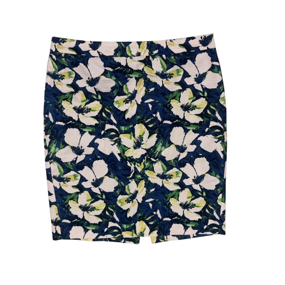 J Crew The Pencil Skirt Basket Weave Blue White Multi Floral Size 8 B8203